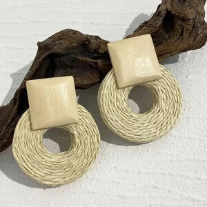 Bohemian Raffia Rattan Drop Earrings